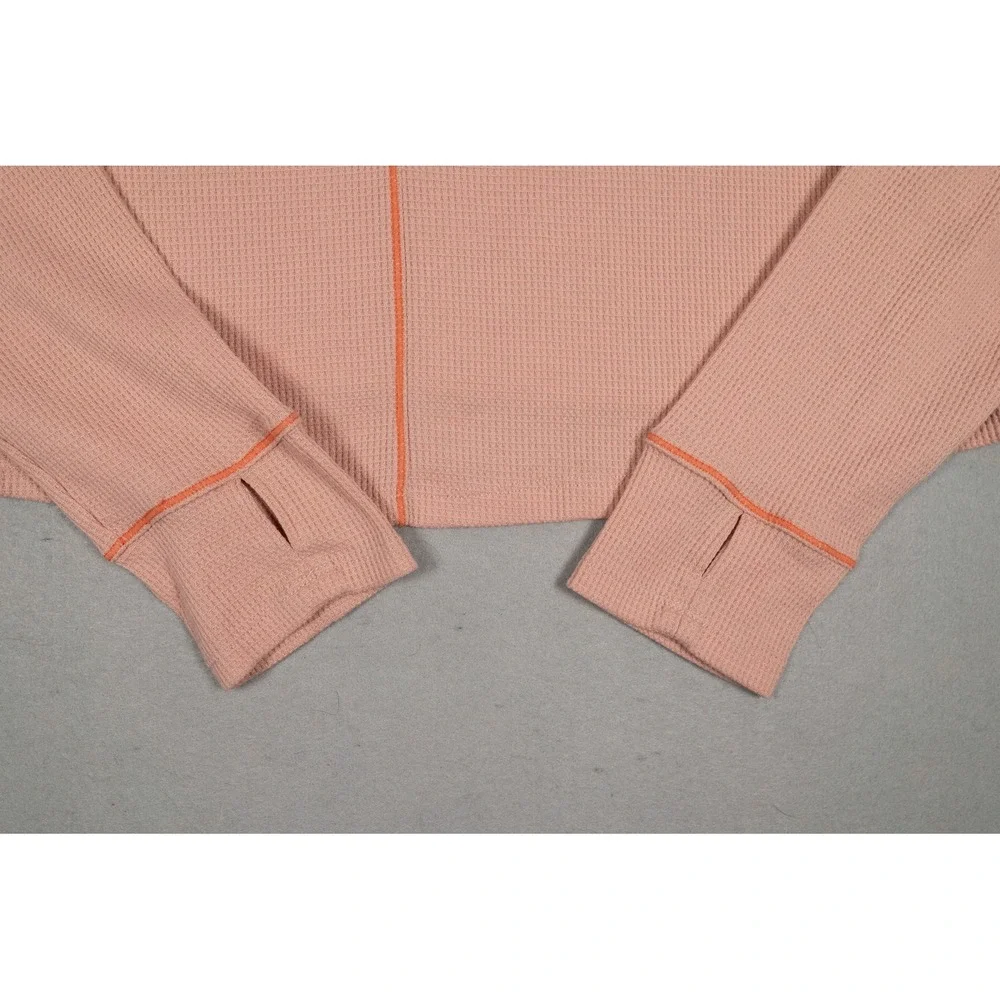 Intimately Free People Thermal Henley Top Pink Orange Contrast Stitch Cropped L